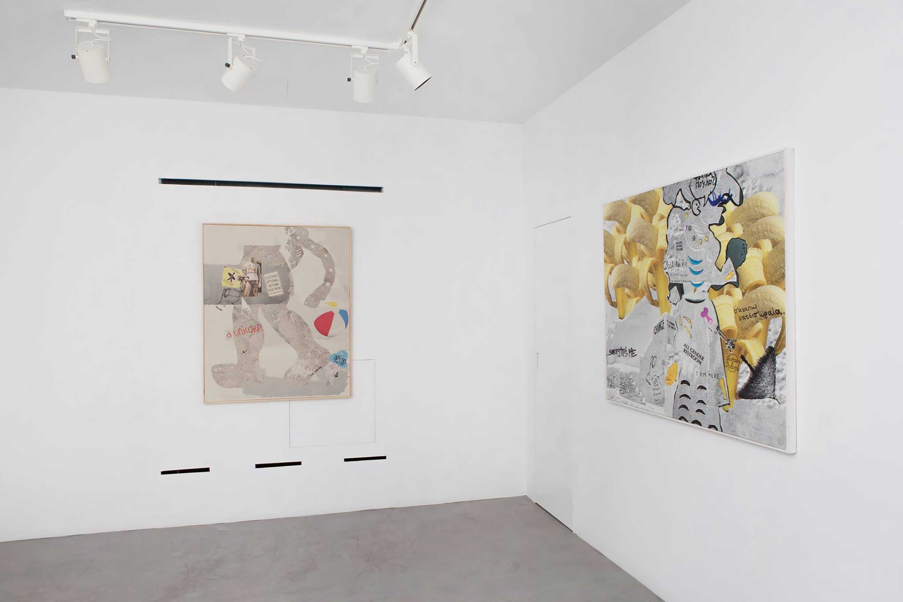 COCO NUTS / INSTALLATION VIEW AT DIO HORIA CONTEMPORARY ART PLATFORM, MYKONOS NUDIST X (LEFT)      I AM HERE (RIGHT)