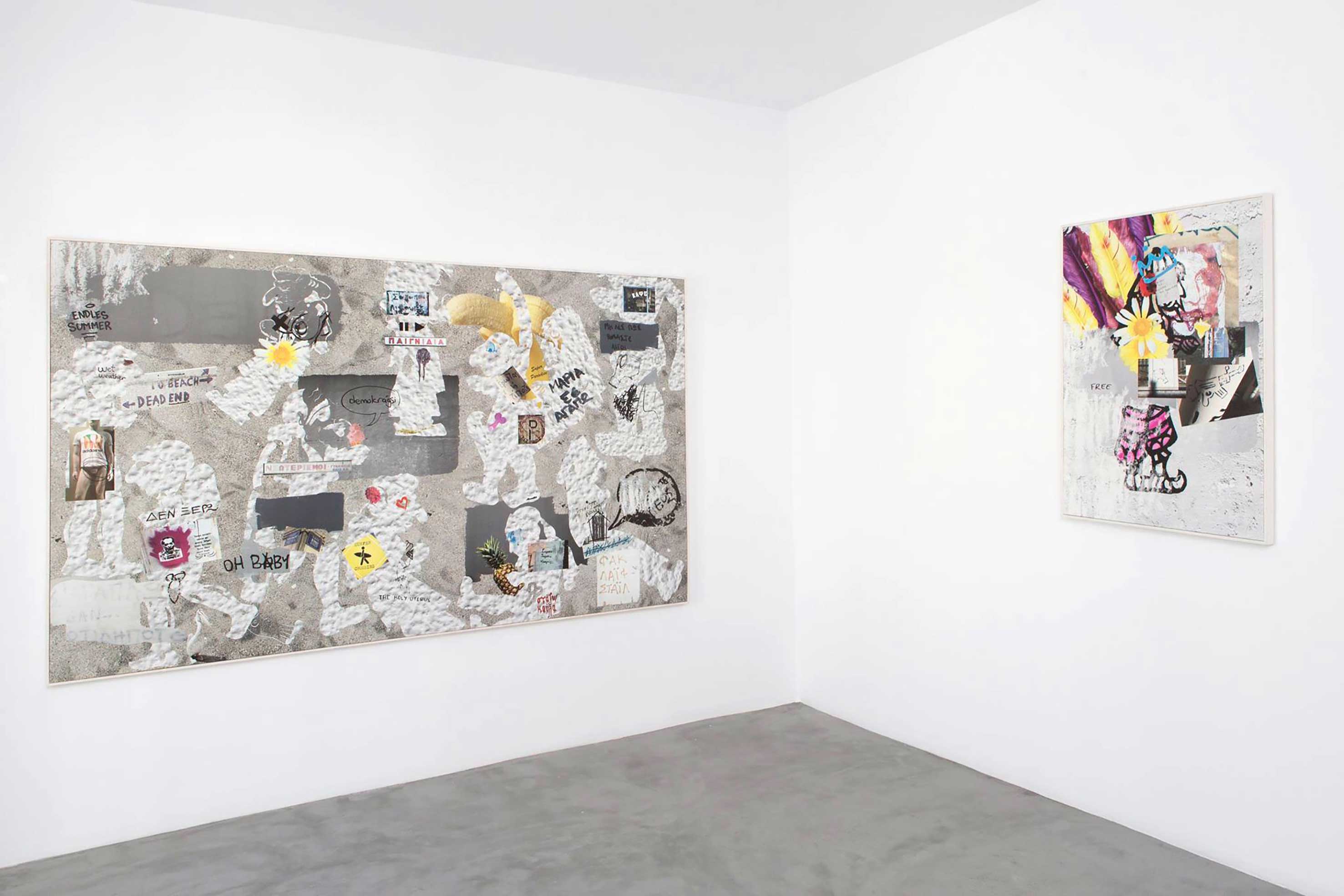COCO NUTS / INSTALLATION VIEW AT DIO HORIA CONTEMPORARY ART PLATFORM, MYKONOS NUDISTS (LEFT) DRAG ME ON (RIGHT)